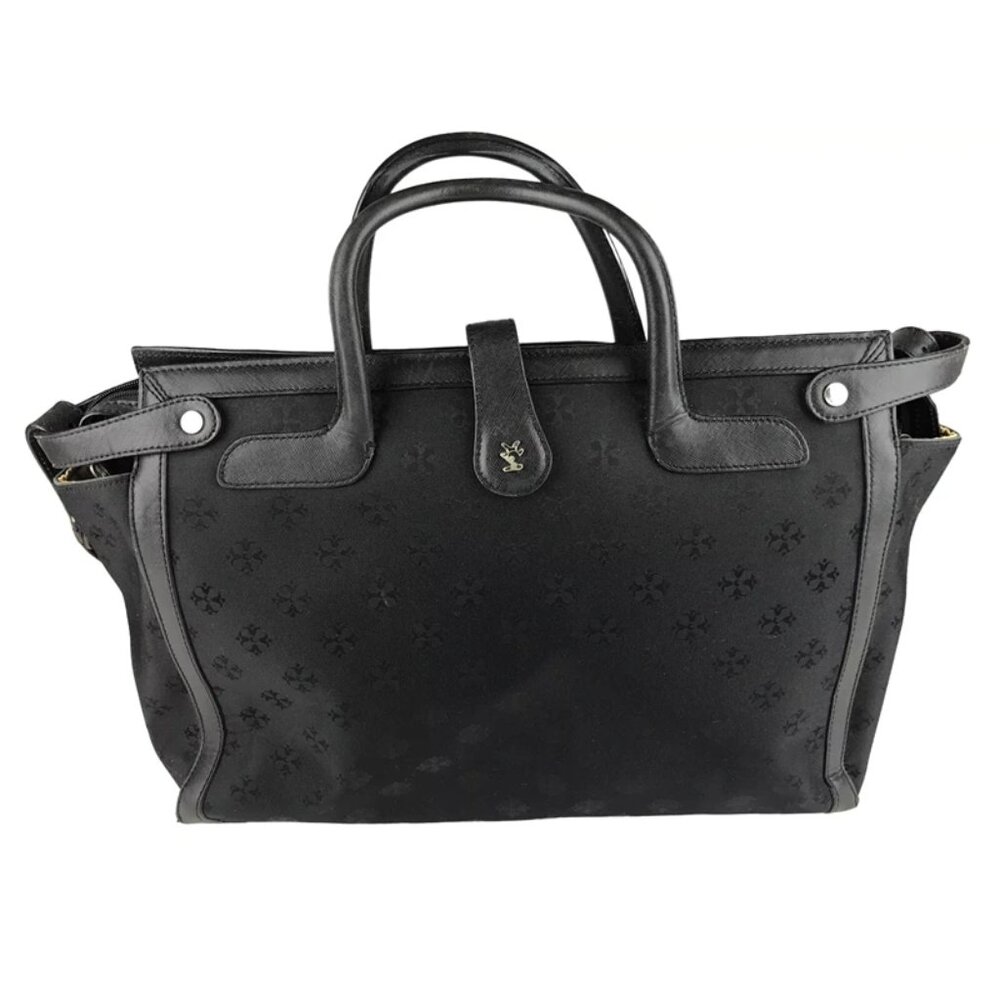 Moonsus Womens Black Beige‎ Lined Leather Inner Pockets Laptop Bag